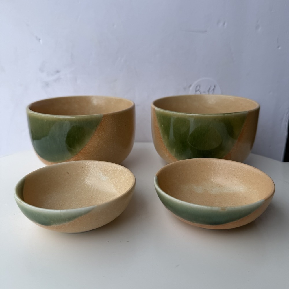 Tachikichi Corp Japanese Ceramic Bowl Set 4 Pieces Earth Tone Green Glaze B-11